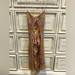 Sequin cocktail dress, metallic
